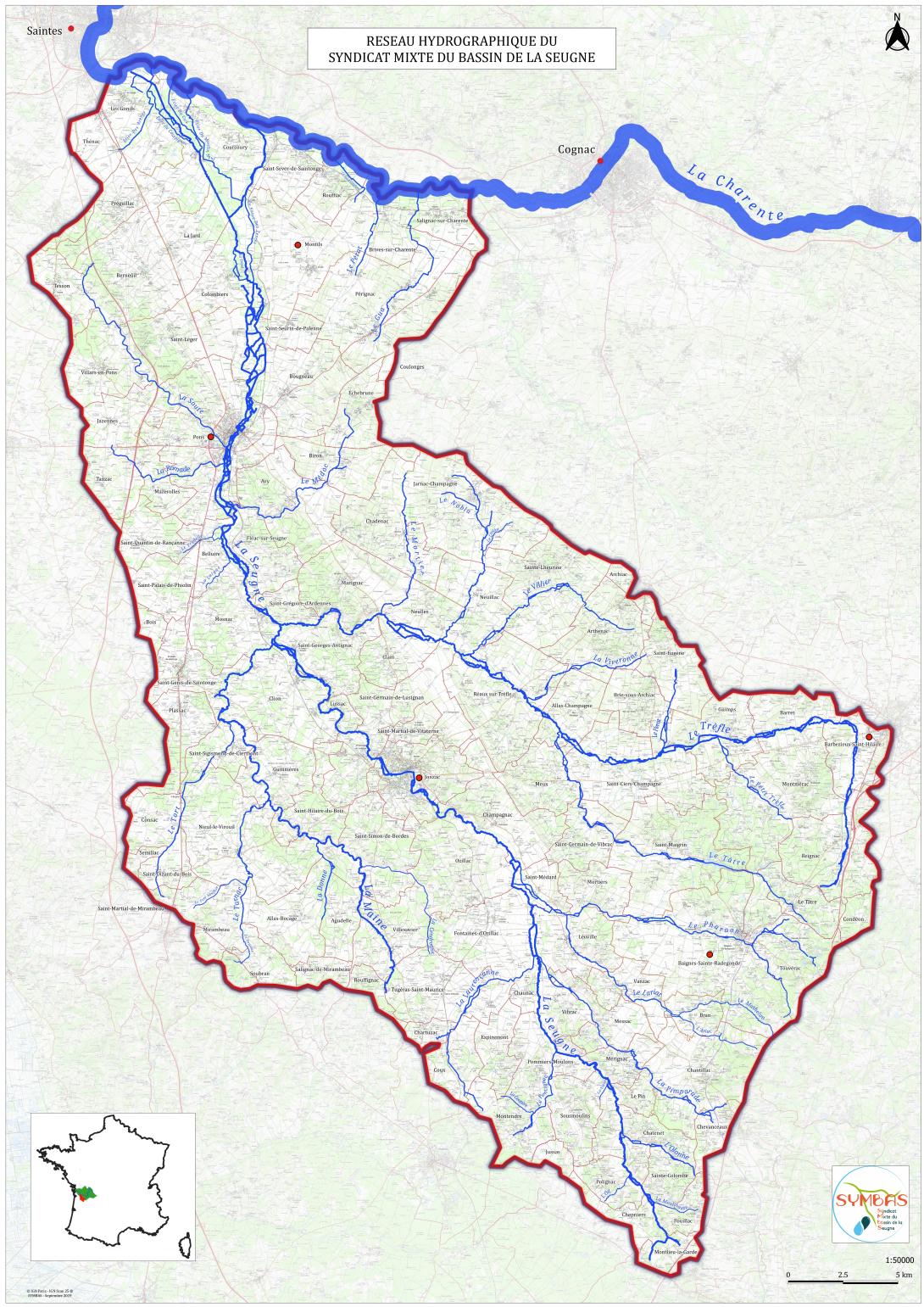 Réseau hydrographique du bassin de la Seugne